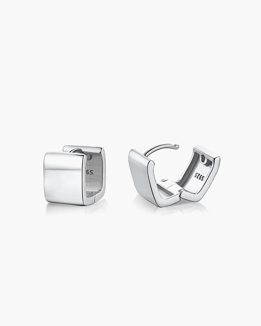 Cube hoop sterling silver earrings rhodium plated jewelry - Ollijewelry