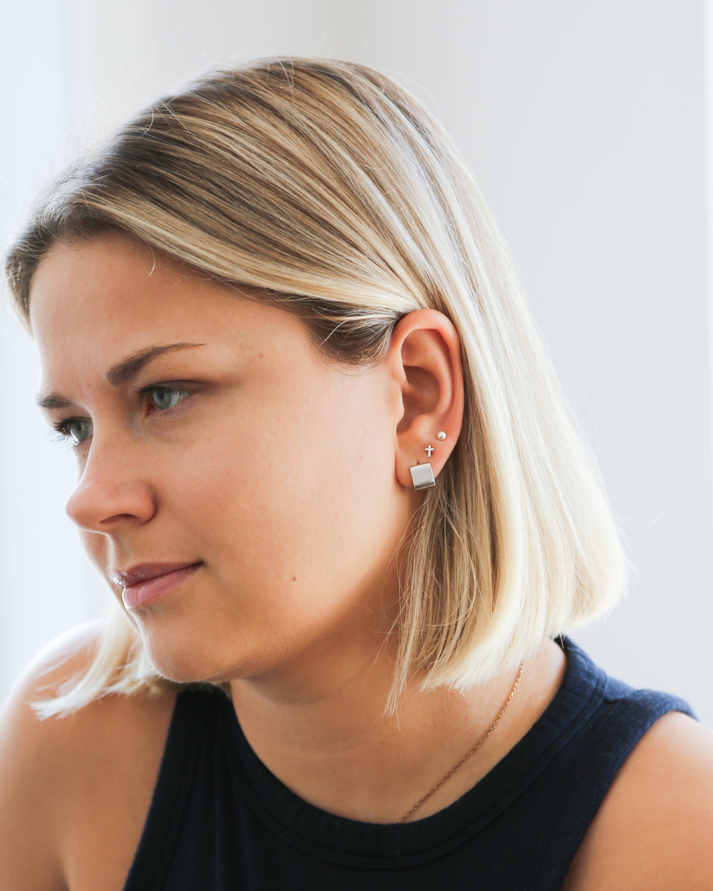 Cube hoop sterling silver earrings rhodium plated jewelry - Ollijewelry