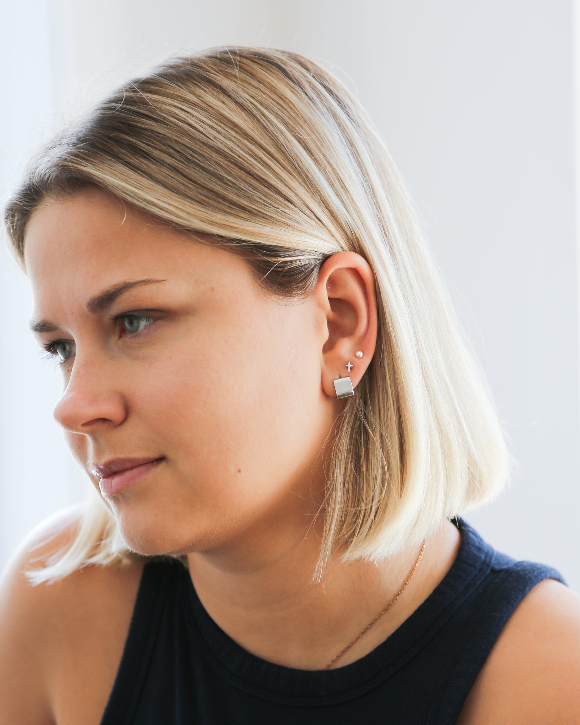 Cube hoop sterling silver earrings rhodium plated jewelry - Ollijewelry