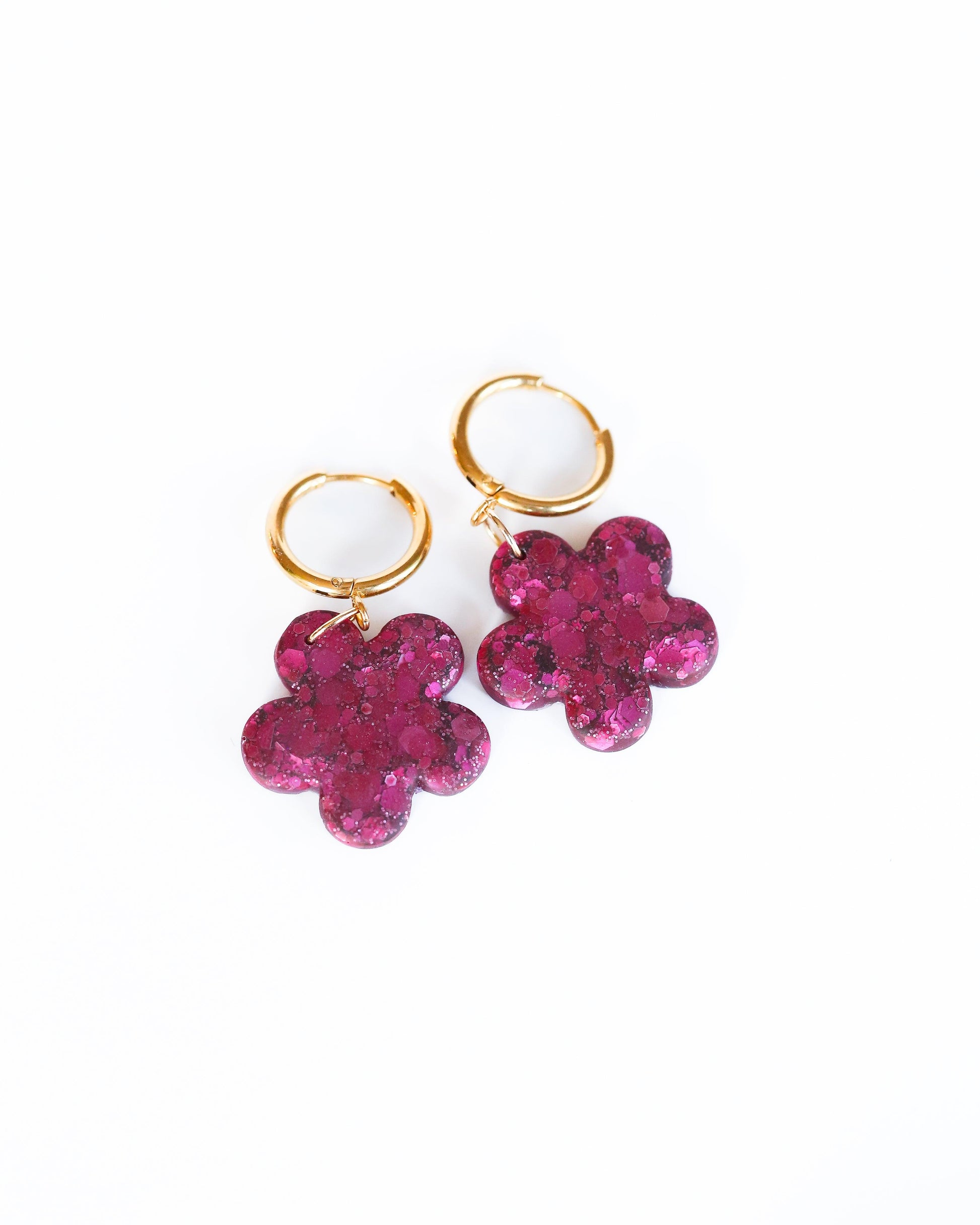 Delicate floral matt hoop earrings made from crystal resin - Ollijewelry