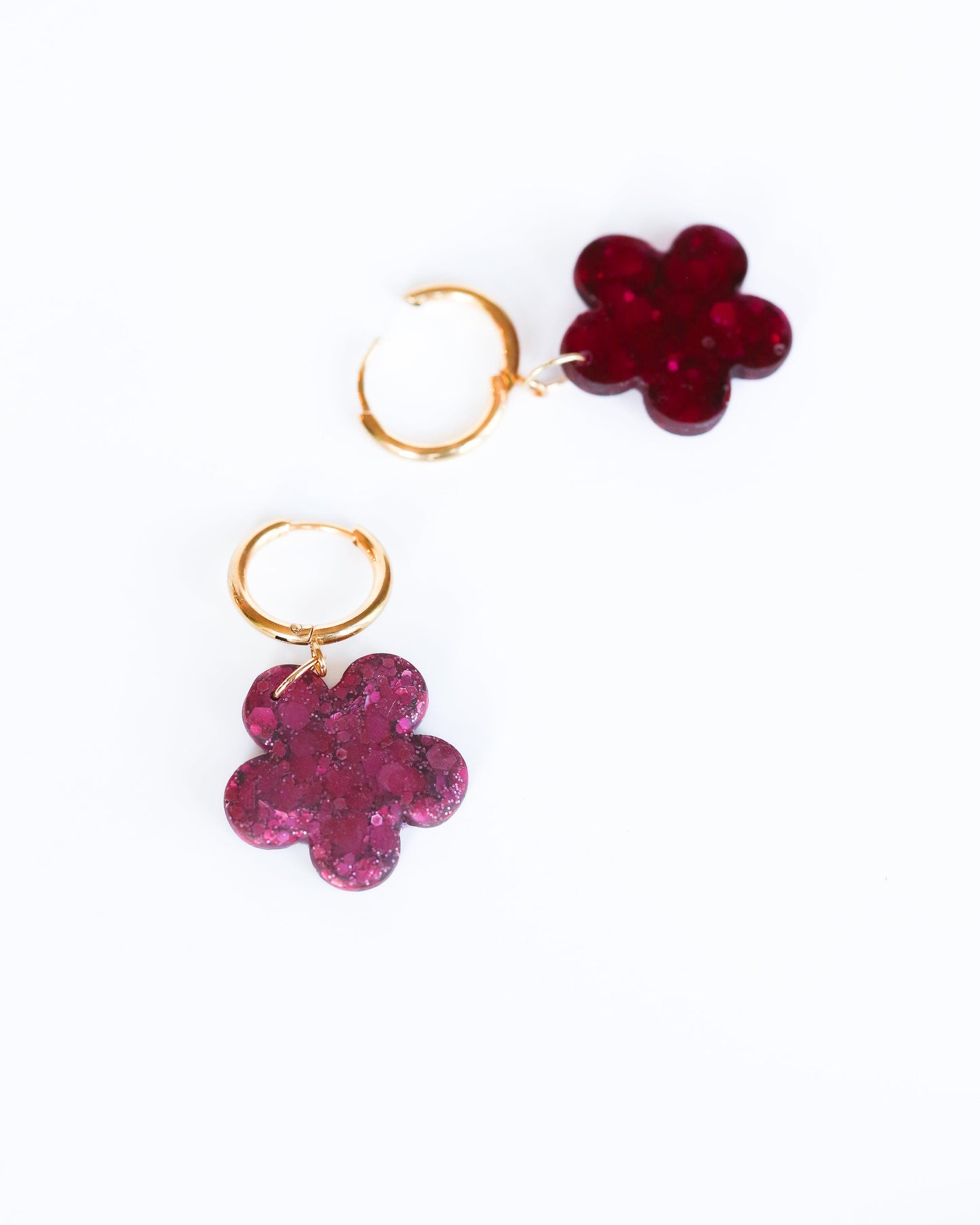 Delicate floral matt hoop earrings made from crystal resin - Ollijewelry