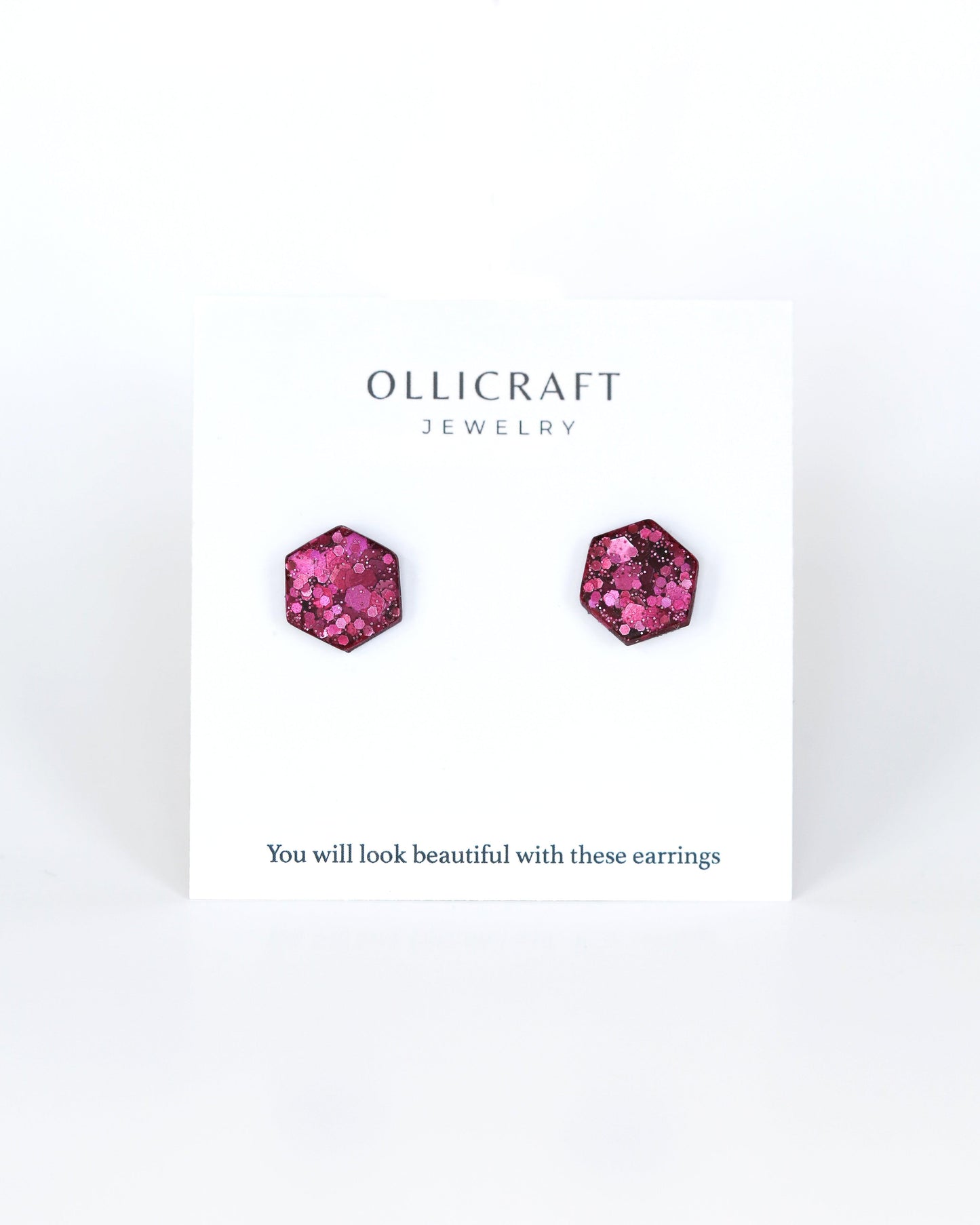 Delicate matt hexagon stud earrings - Ollijewelry