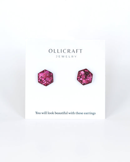 Delicate matt hexagon stud earrings - Ollijewelry