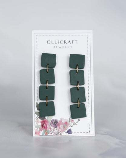 Emerald green square geometric statement earrings - Ollijewelry