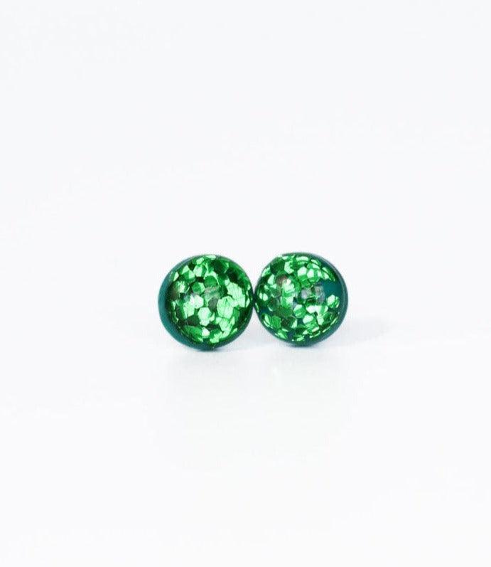 Emerald green studs with surgical steel posts, Handmade jewelry - Ollijewelry