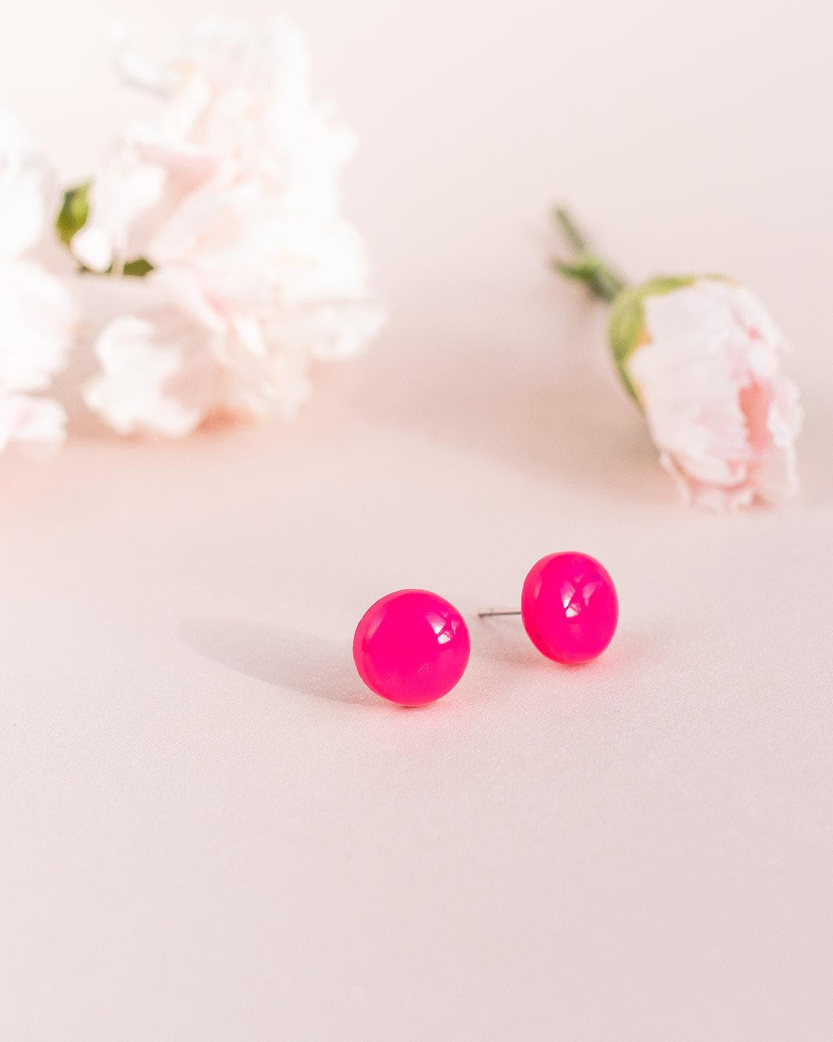 Fuchsia pink earrings with hypoallergenic surgical steel posts - Ollijewelry