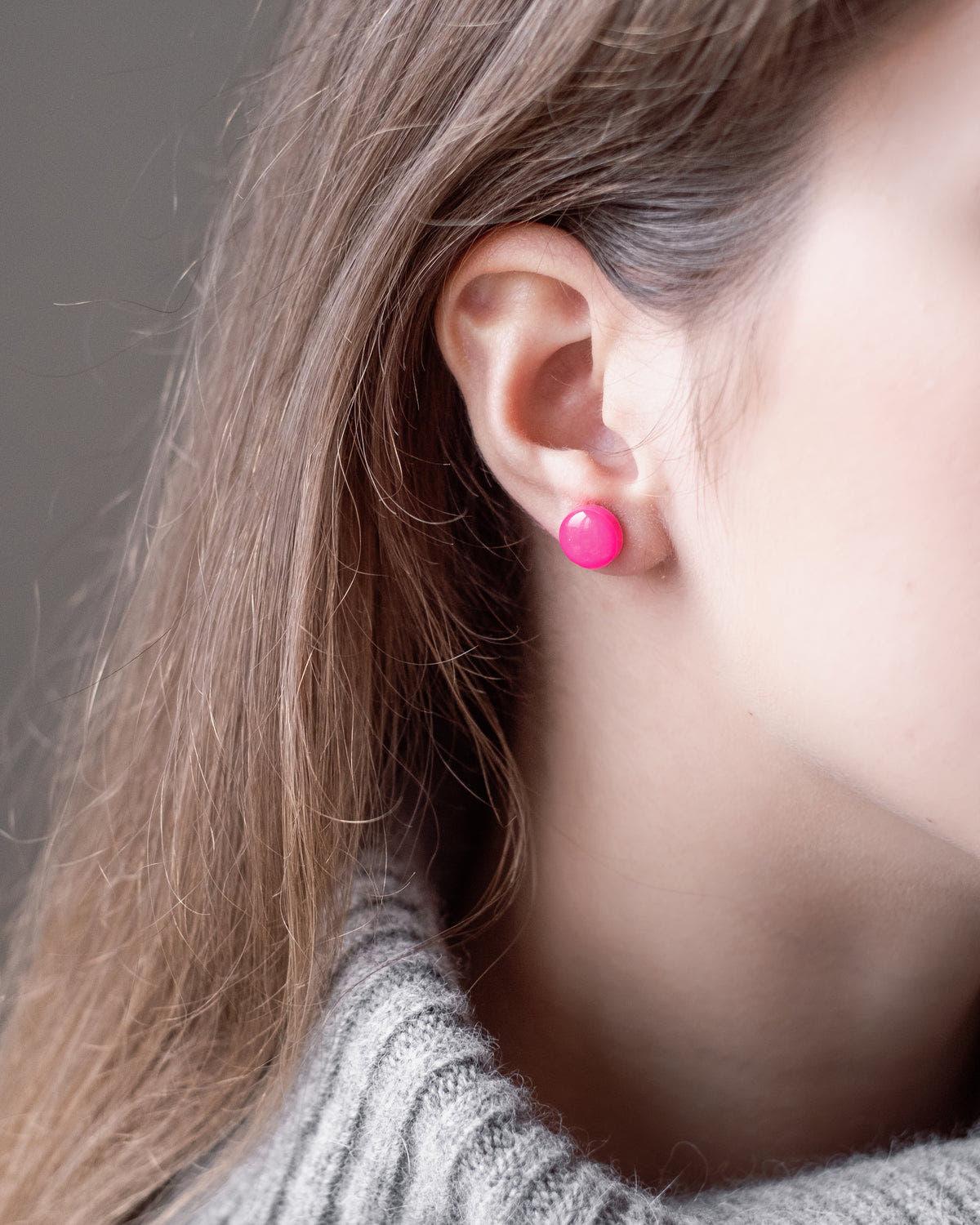 Fuchsia pink earrings with hypoallergenic surgical steel posts - Ollijewelry