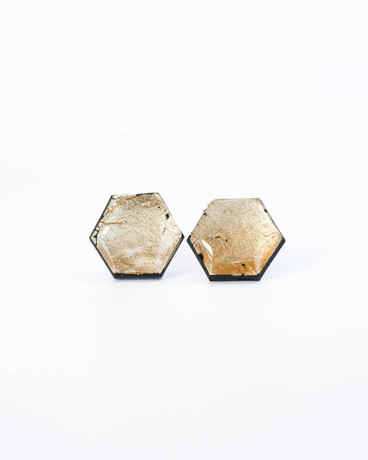 Gold hexagon stud earrings - Ollijewelry