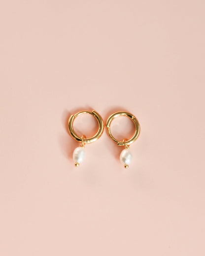 Gold hoops earrings with freshwater pearls - Ollijewelry