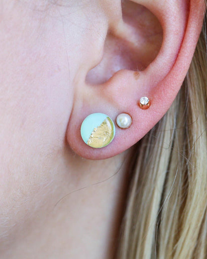 Gold mint bridesmaid studs earrings - Ollijewelry