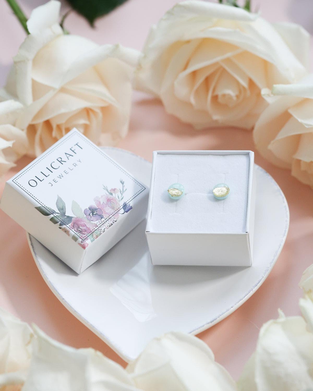 Gold mint bridesmaid studs earrings - Ollijewelry