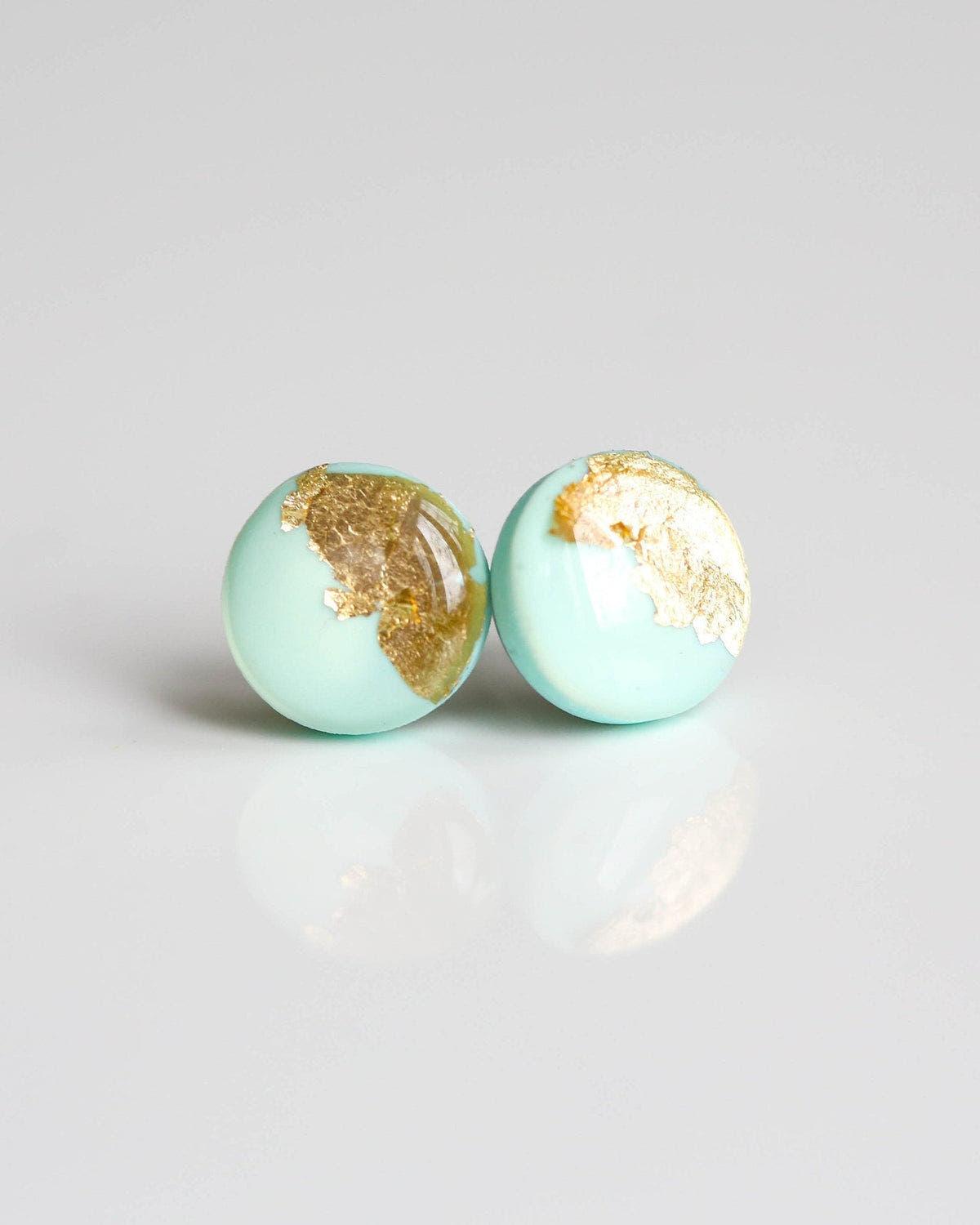 Gold mint bridesmaid studs earrings - Ollijewelry