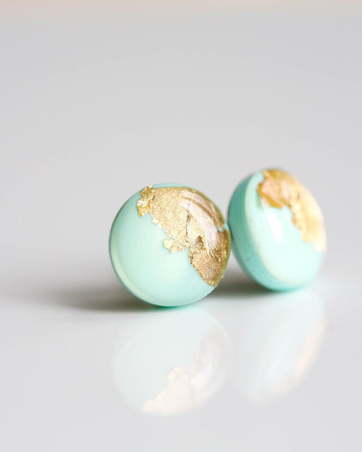 Gold mint bridesmaid studs earrings - Ollijewelry