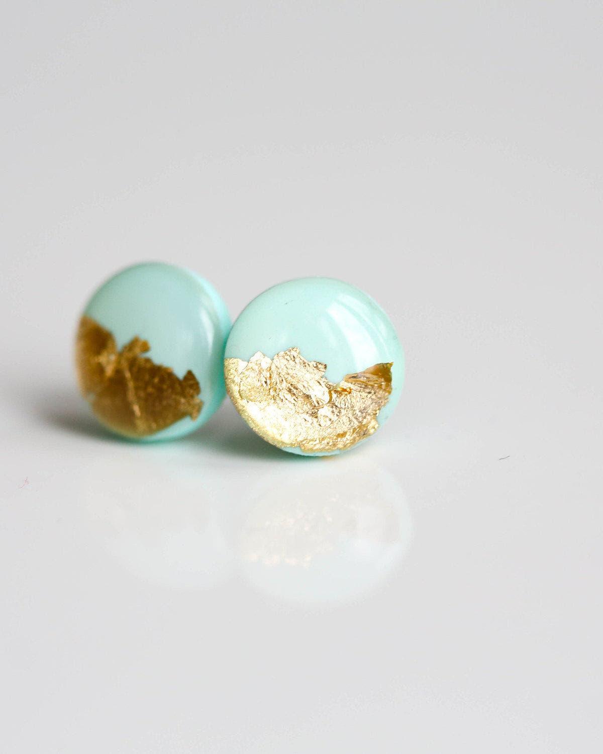 Gold mint bridesmaid studs earrings - Ollijewelry