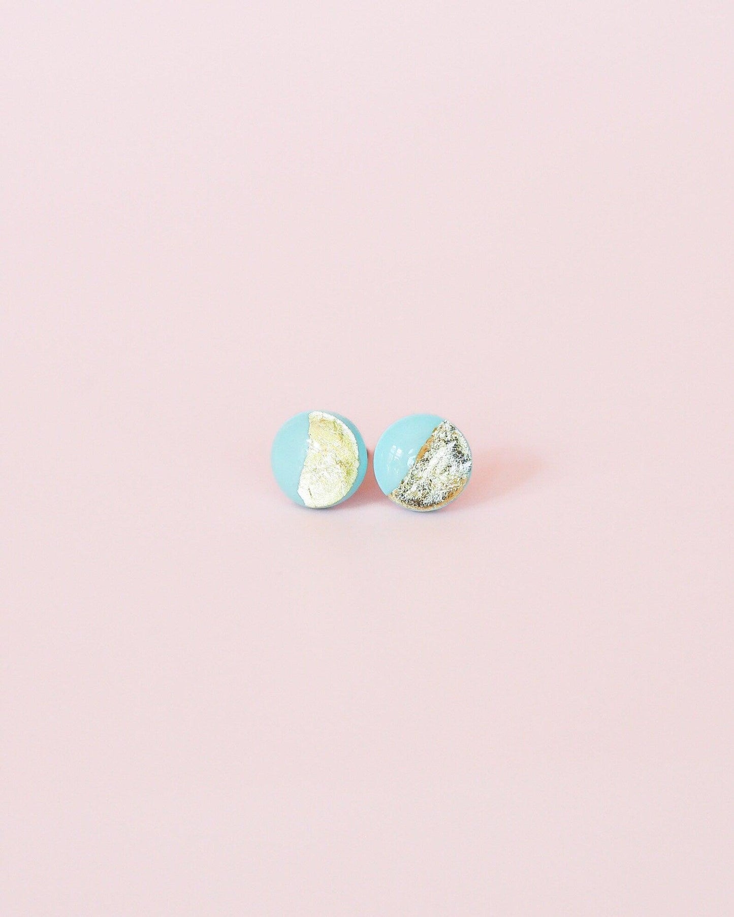 Gold mint studs 8mm earrings Handmade jewelry - Ollijewelry