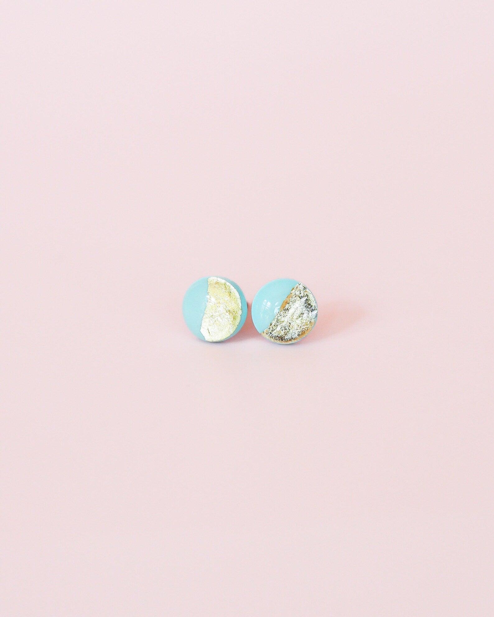 Gold mint studs 8mm earrings Handmade jewelry - Ollijewelry