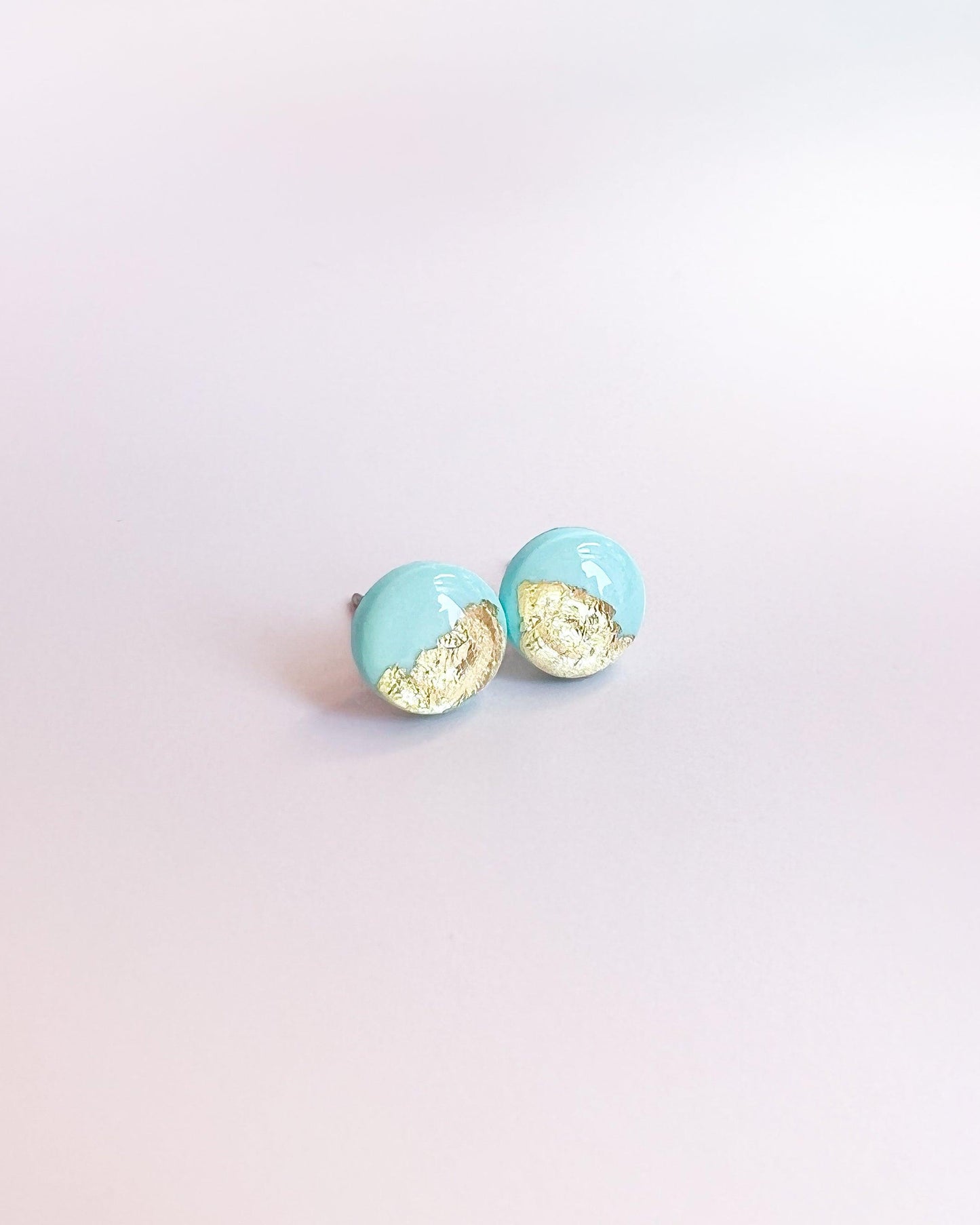 Gold mint studs 8mm earrings Handmade jewelry - Ollijewelry