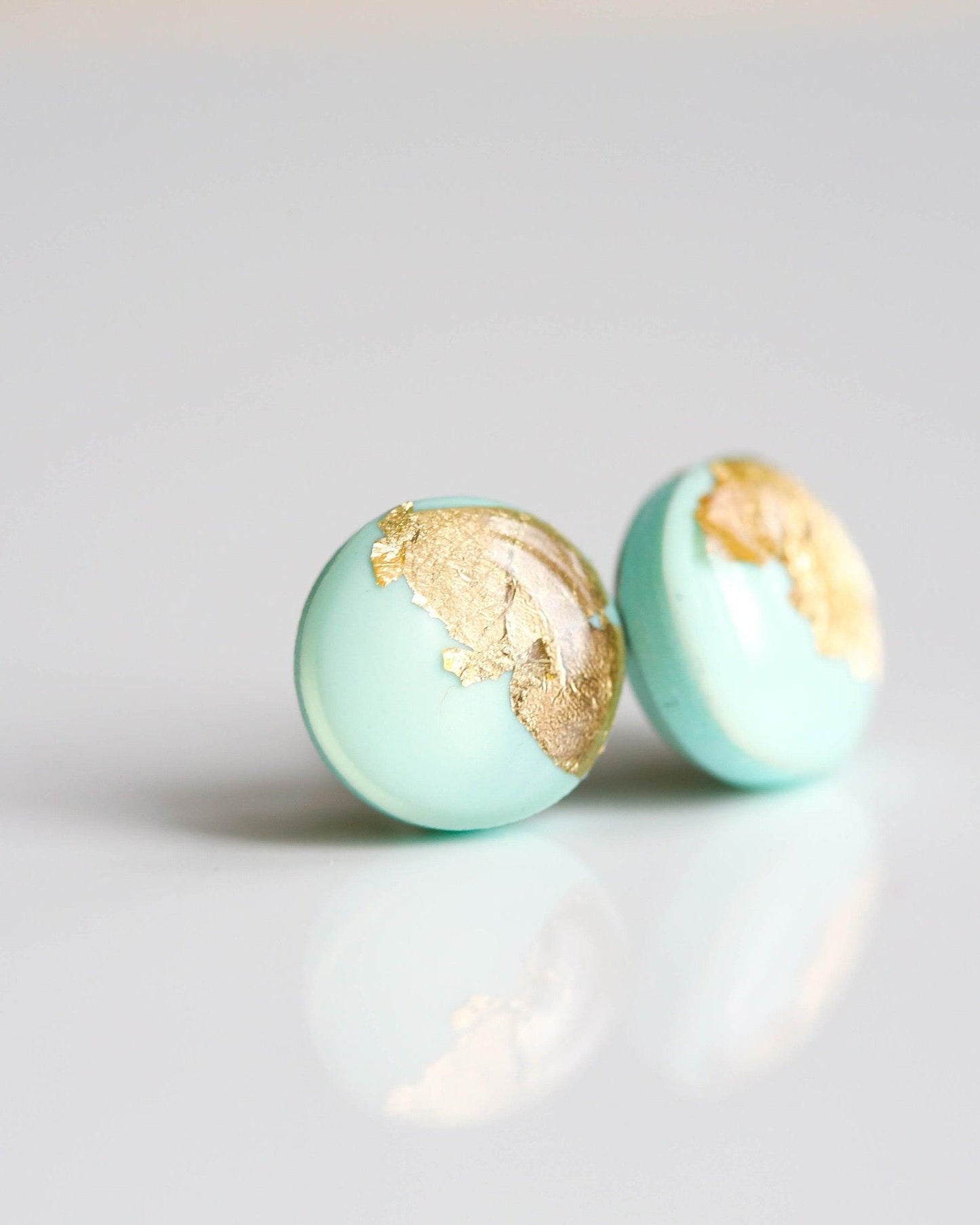 Gold mint studs 8mm earrings Handmade jewelry - Ollijewelry