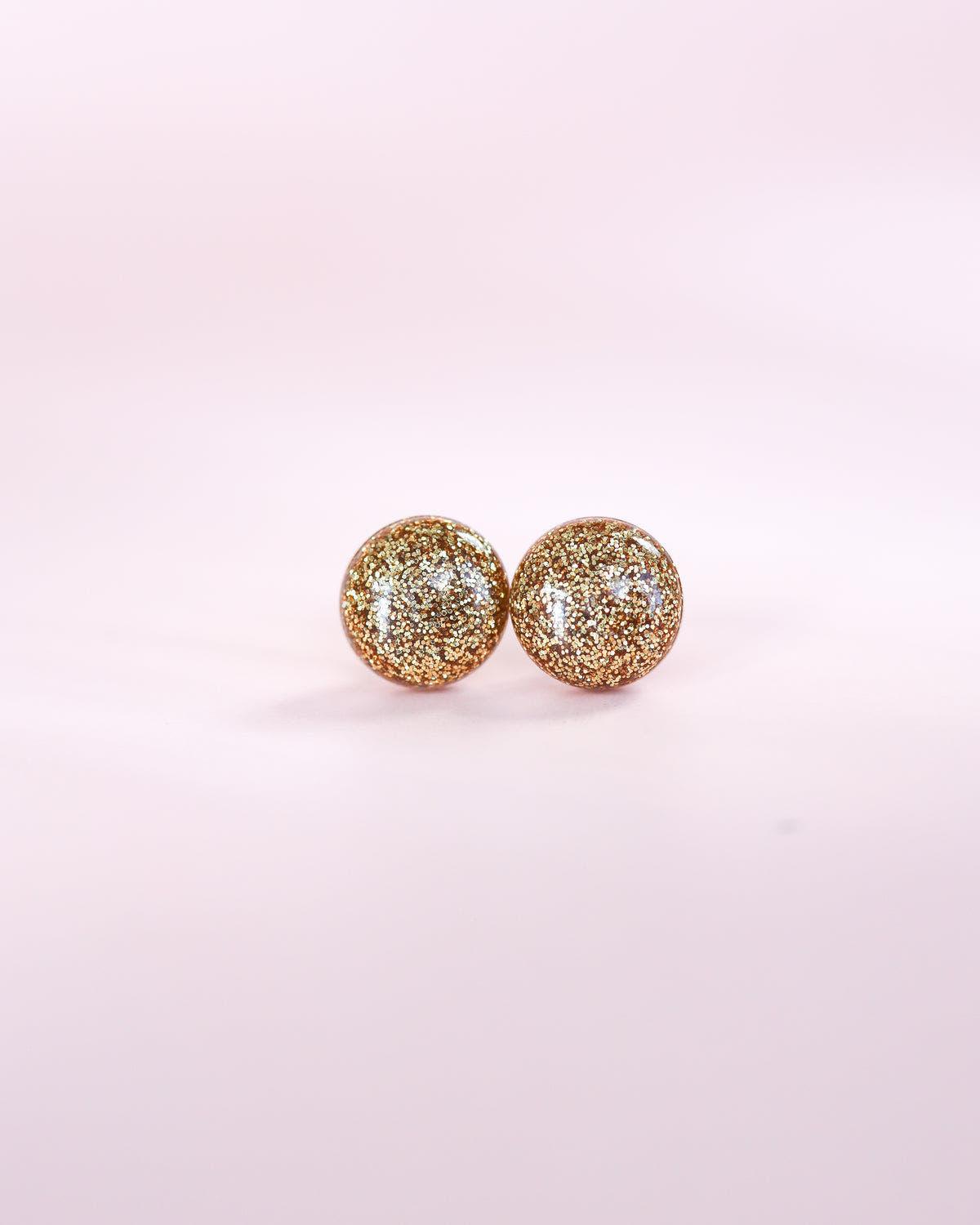 Golden sparkling studs earrings with surgical steel posts - Ollijewelry