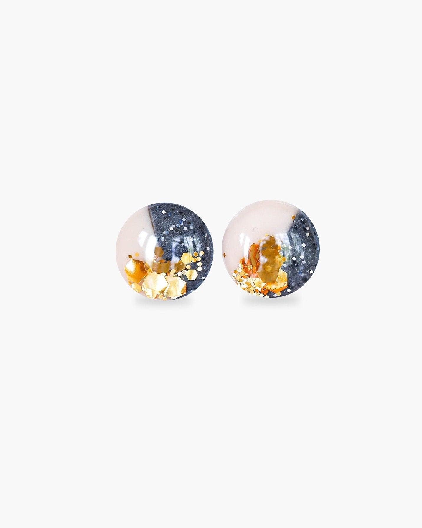 Granite and champagne earrings Hypoallergenic surgical steel studs - Ollijewelry