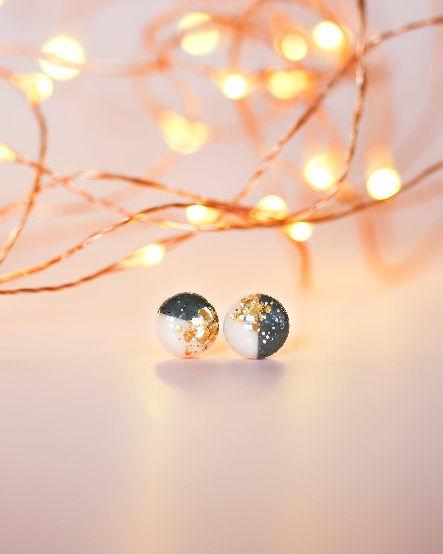 Granite and champagne earrings Hypoallergenic surgical steel studs - Ollijewelry