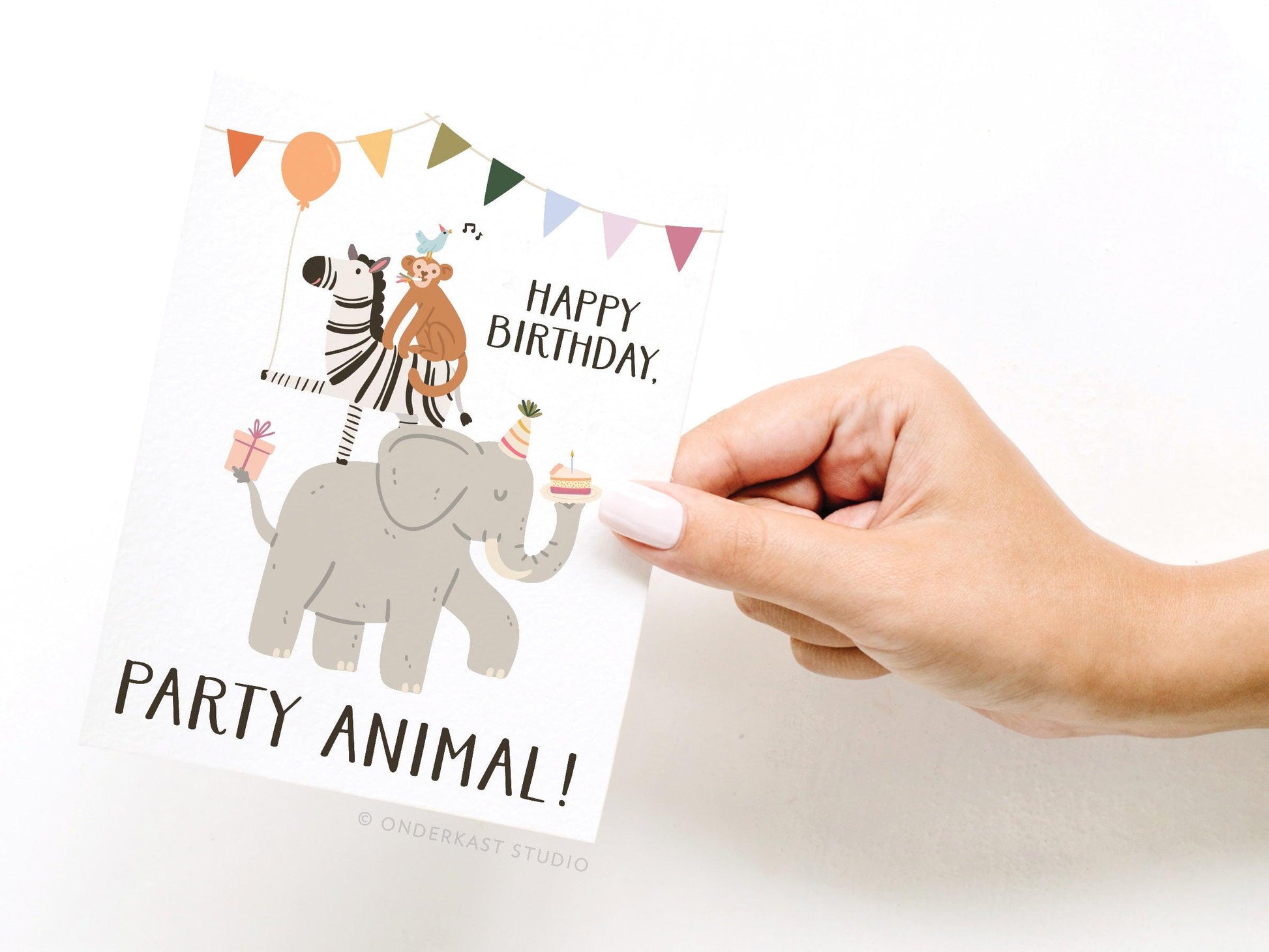 Happy Birthday, Party Animal Hand-illustrated Greeting Card - Ollijewelry