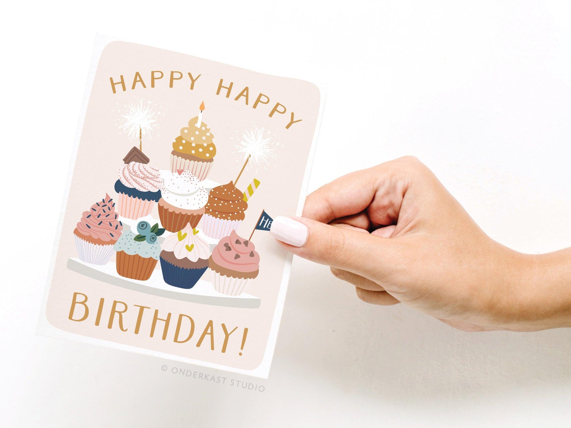 Happy Happy Birthday! Cupcake Stand Greeting Card - Ollijewelry