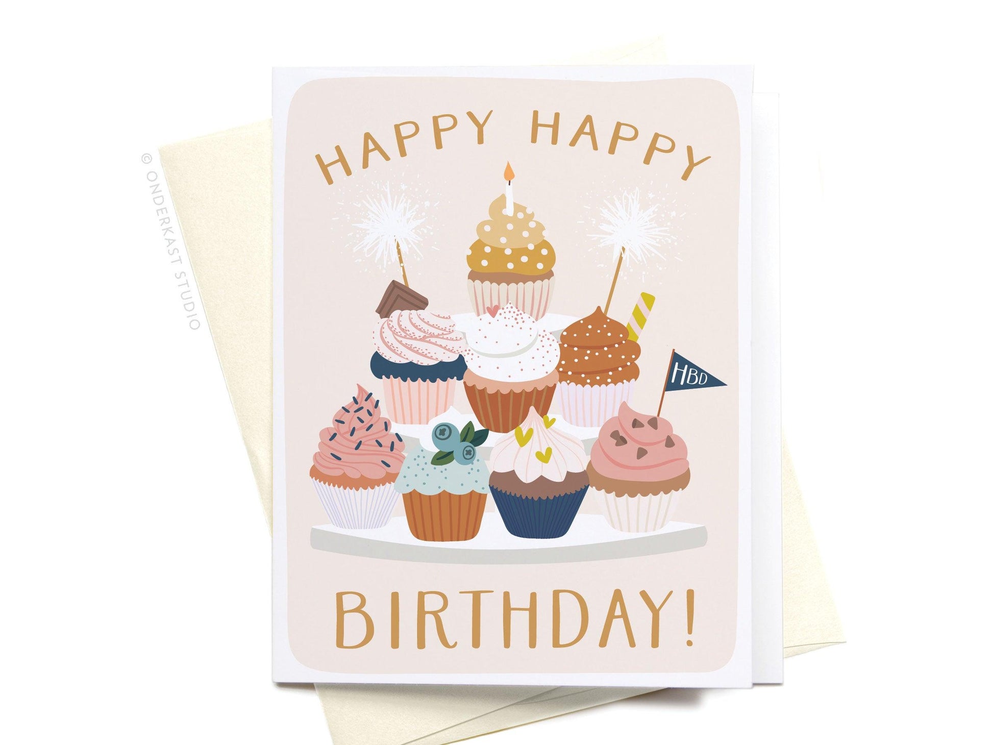 Happy Happy Birthday! Cupcake Stand Greeting Card - Ollijewelry