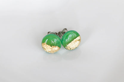 Emerald green surgical steel earrings, Handmade jewelry - Ollijewelry