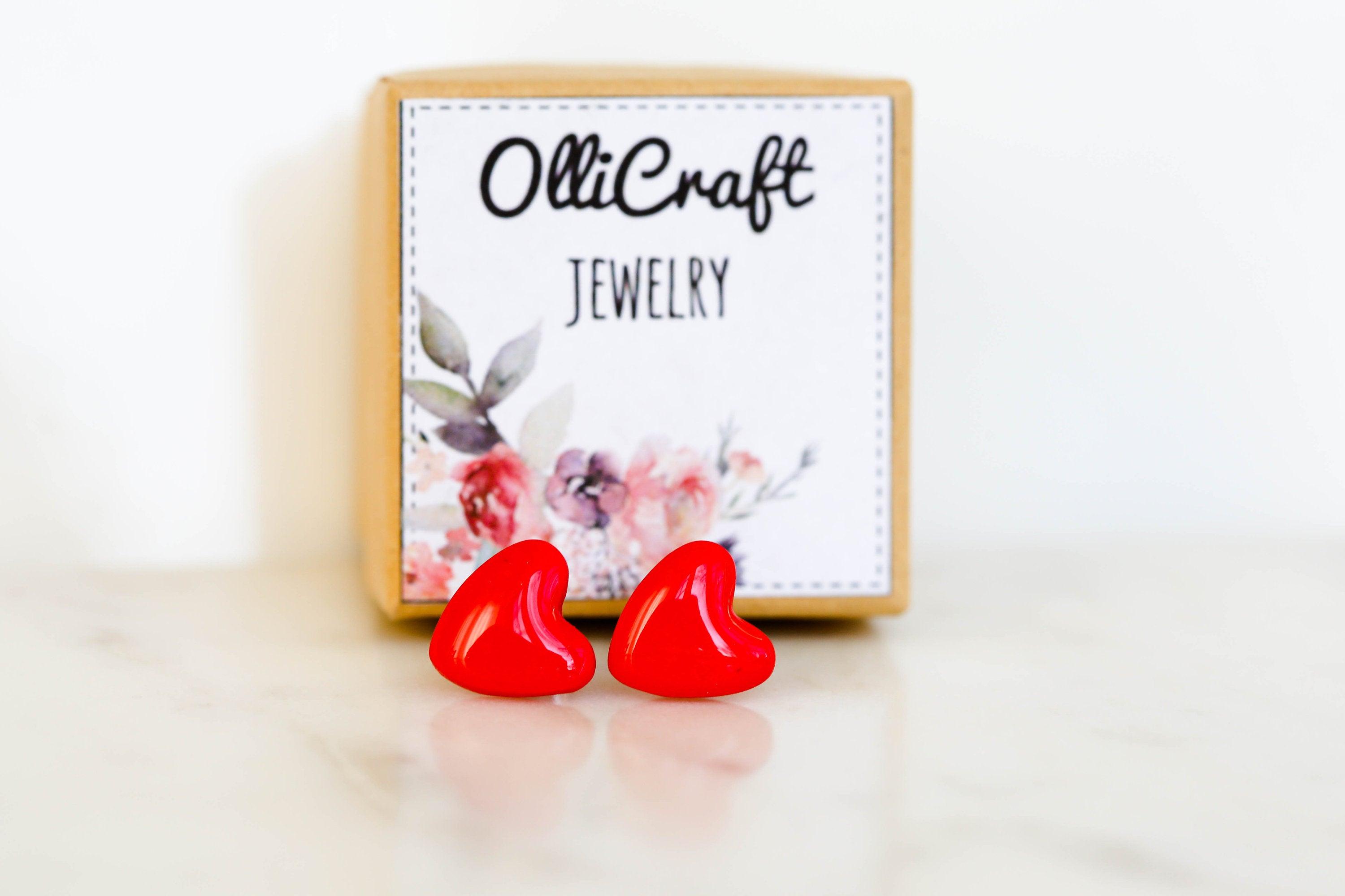 Red heart studs earrings freeshipping - Ollijewelry