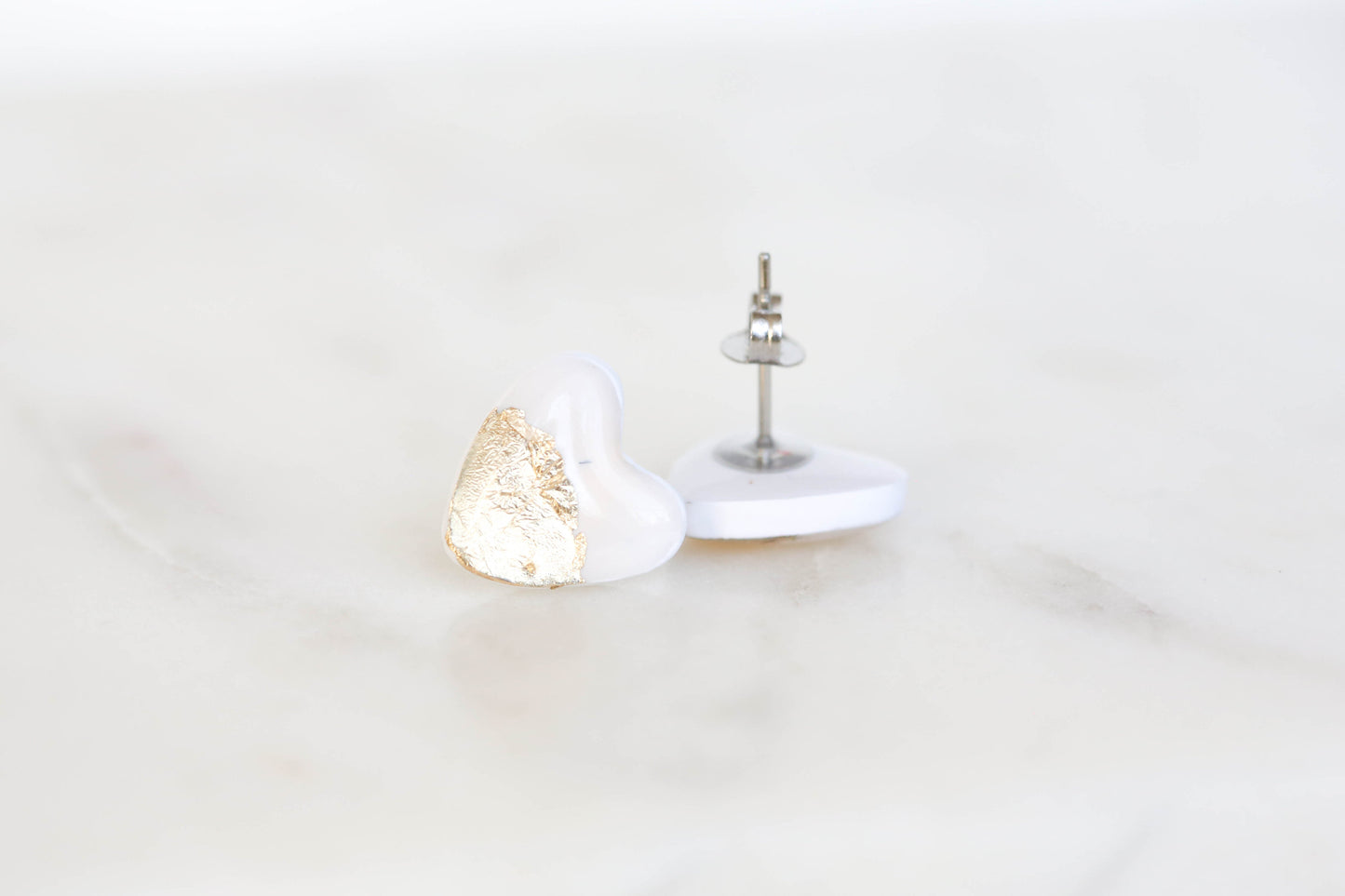 White heart studs earrings freeshipping - Ollijewelry