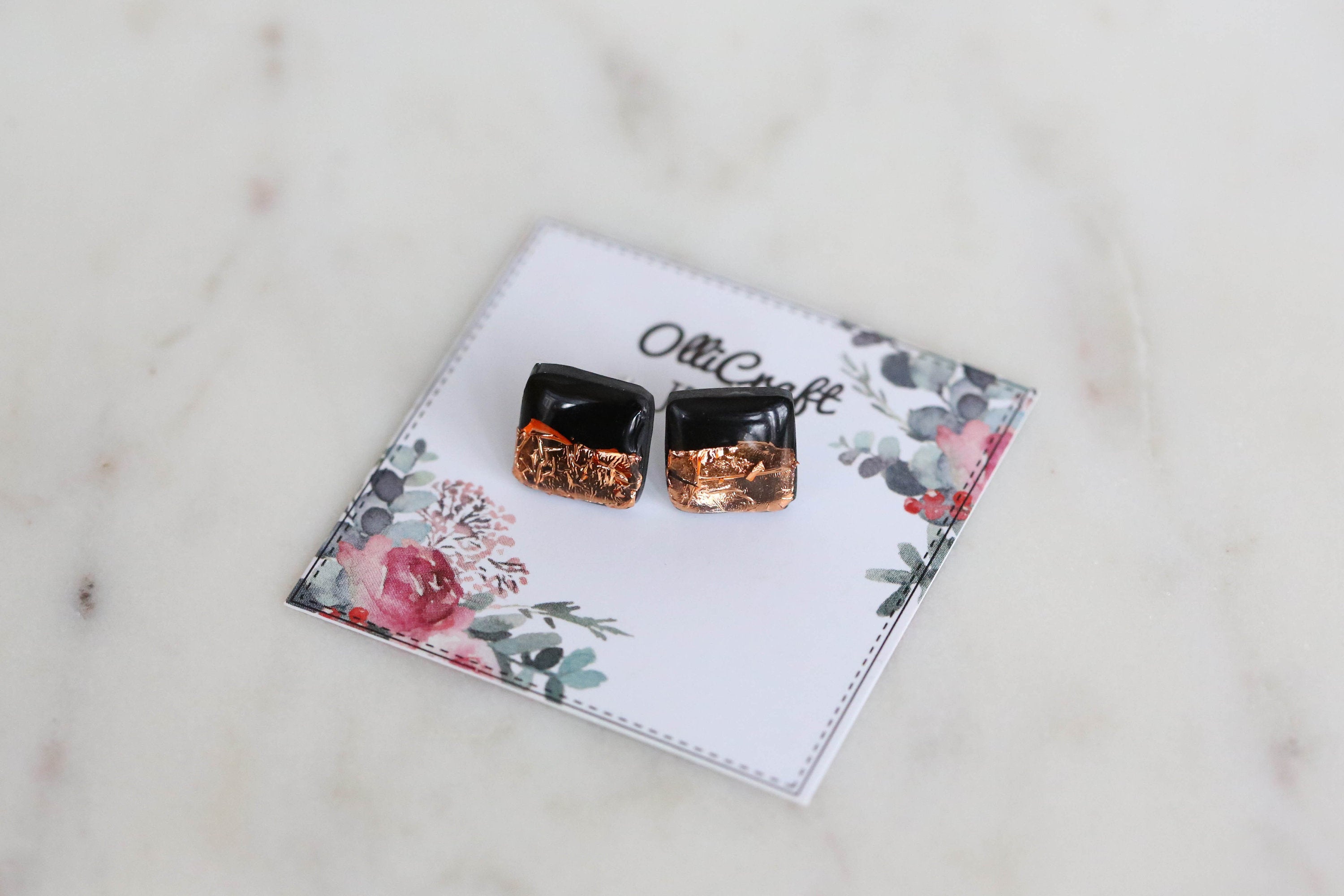 Black square studs earrings freeshipping - Ollijewelry