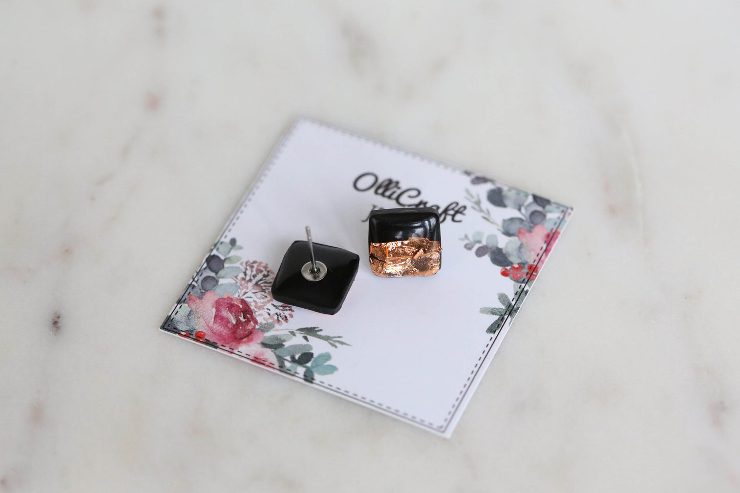 Black square studs earrings freeshipping - Ollijewelry