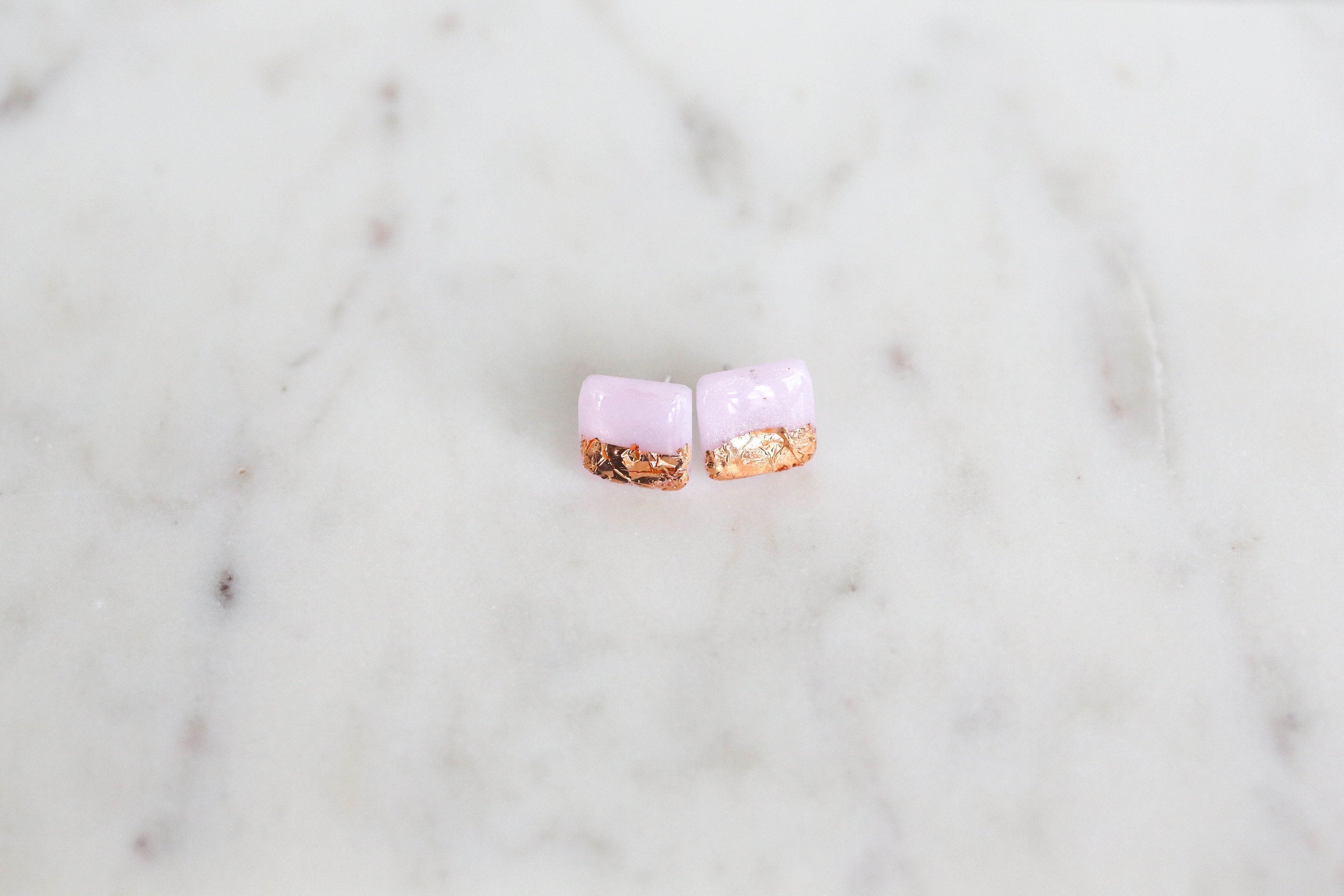 Surgical steel rose and gold square stud earrings freeshipping - Ollijewelry