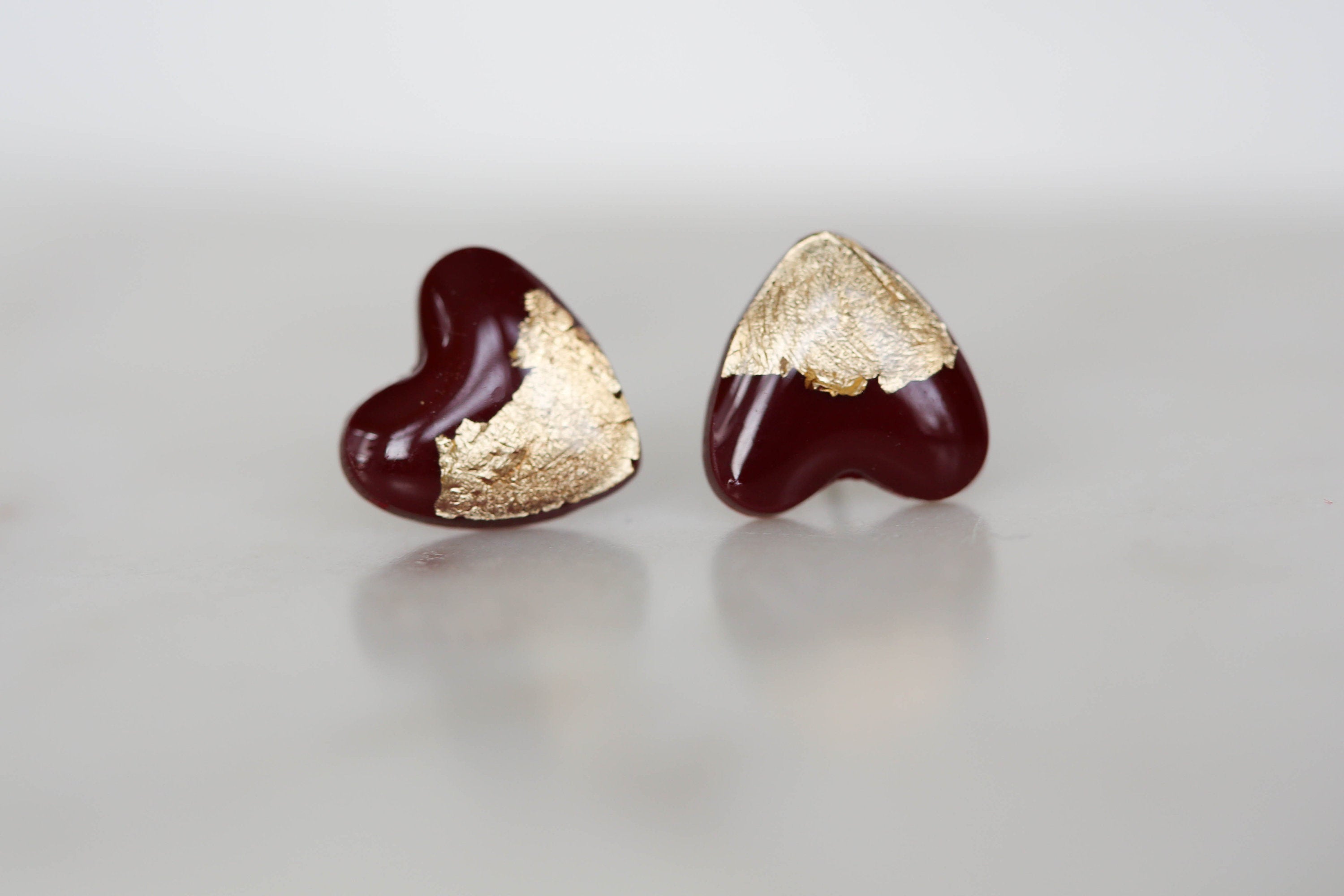 Burgundy heart stud earrings freeshipping - Ollijewelry
