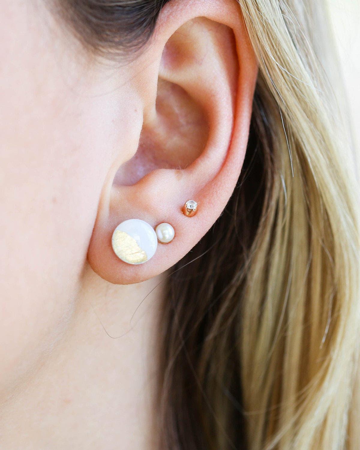White gold foil studs bridesmaid earrings freeshipping - Ollijewelry