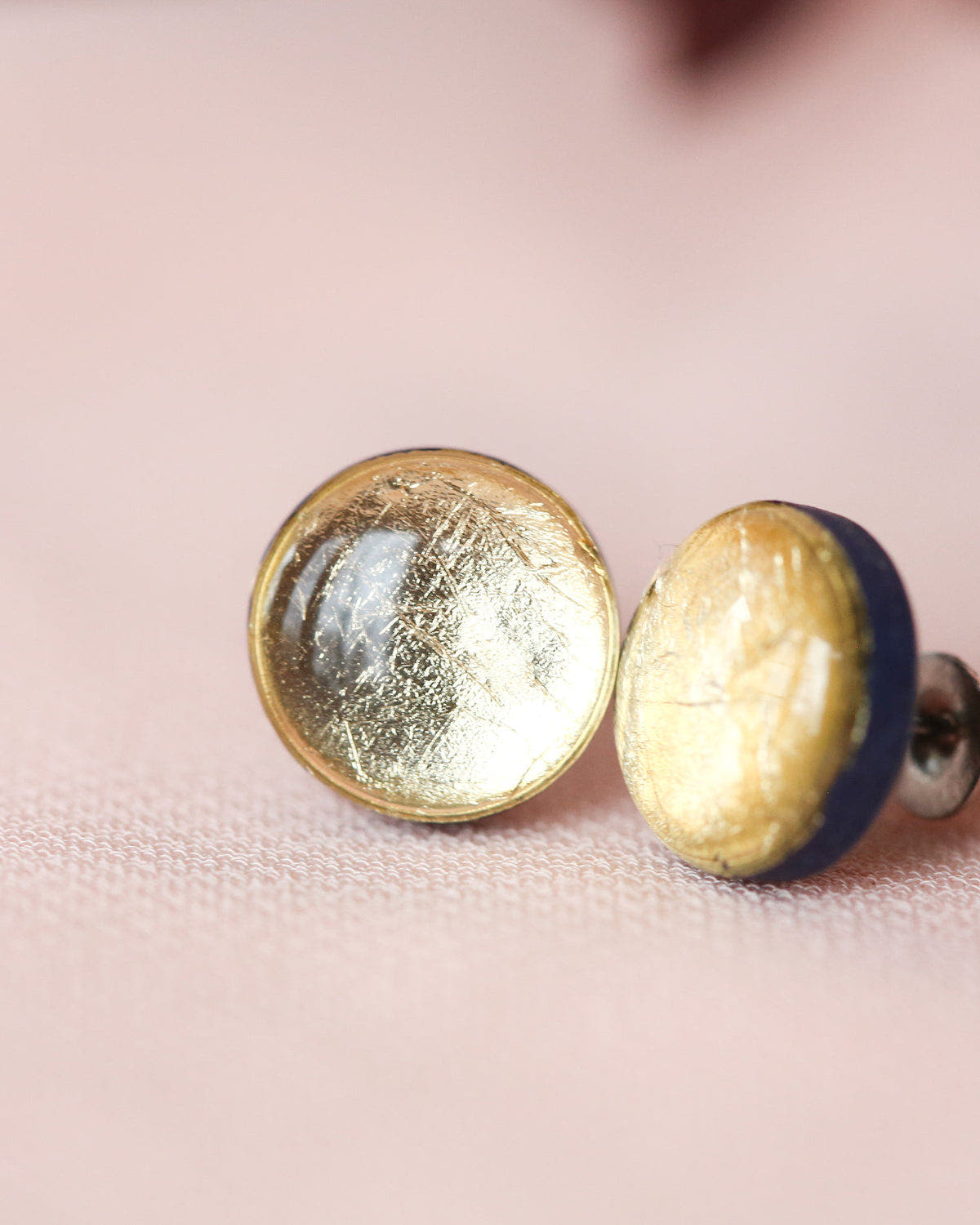 Gold foil earrings with blue base free shipping - Ollijewelry