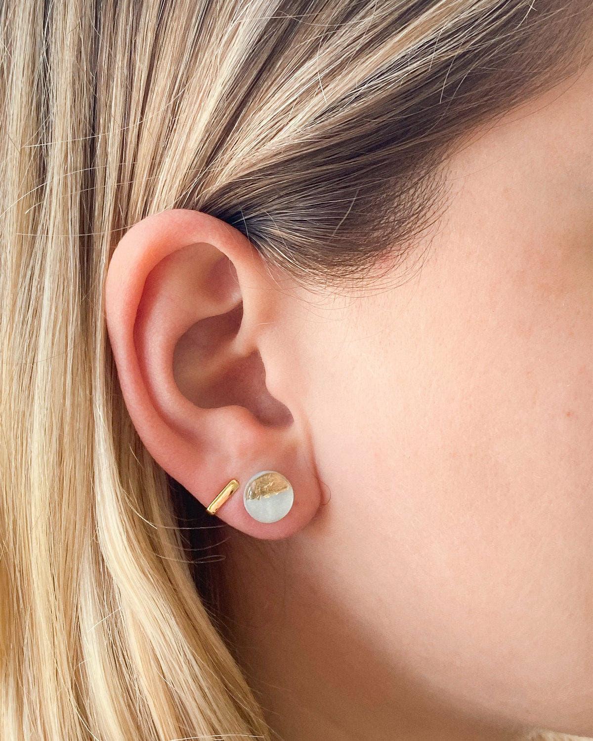 Surgical steel hypoallergenic studs Blue gold foil studs earrings