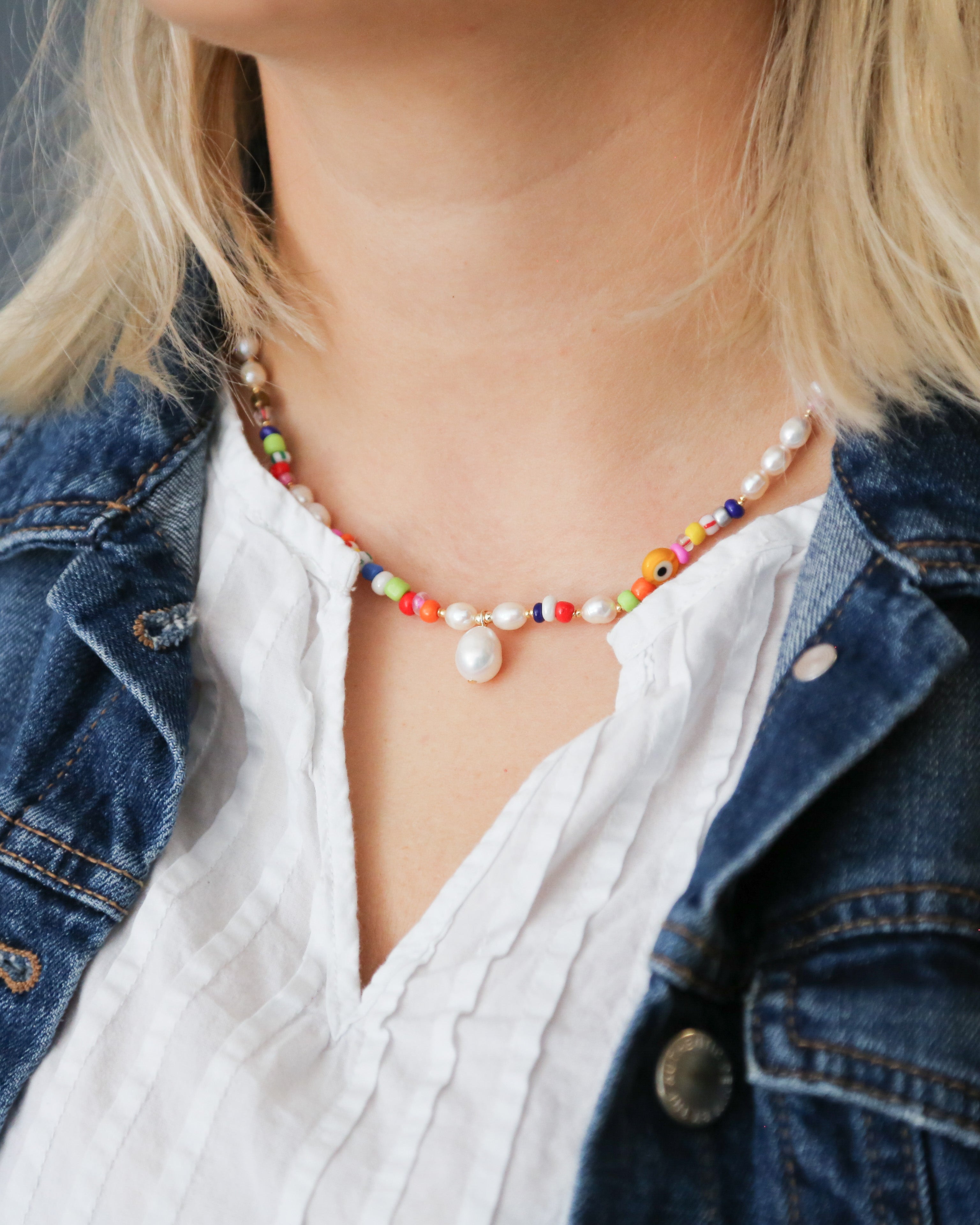 Freshwater pearl beaded necklace freeshipping - Ollijewelry
