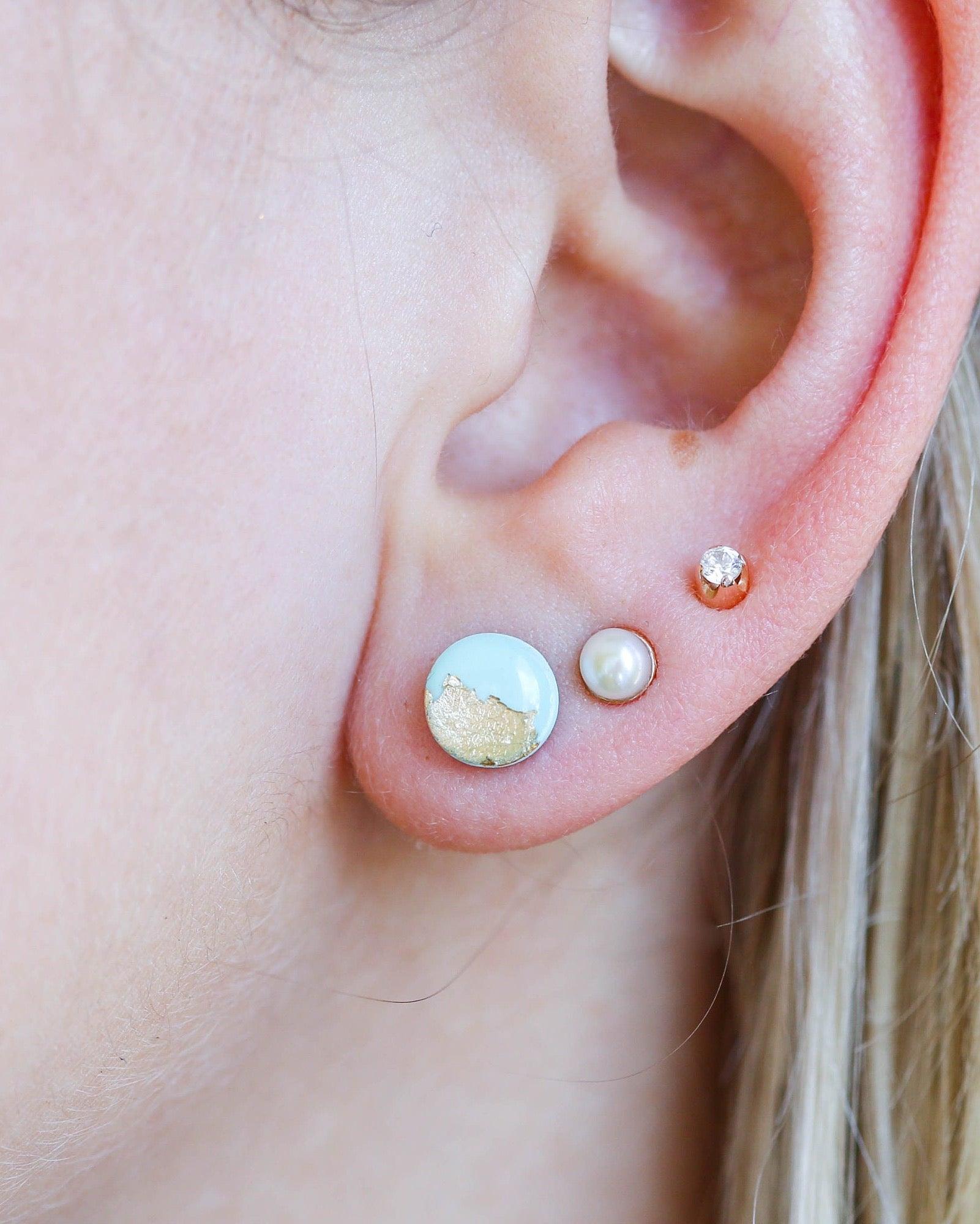 Gold mint studs 8mm earrings freeshipping - Ollijewelry