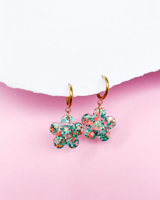 Cute flower statement earrings made from crystal resin, Handmade jewelry