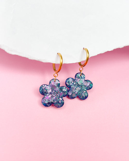 Delicate floral statement earrings made from crystal resin