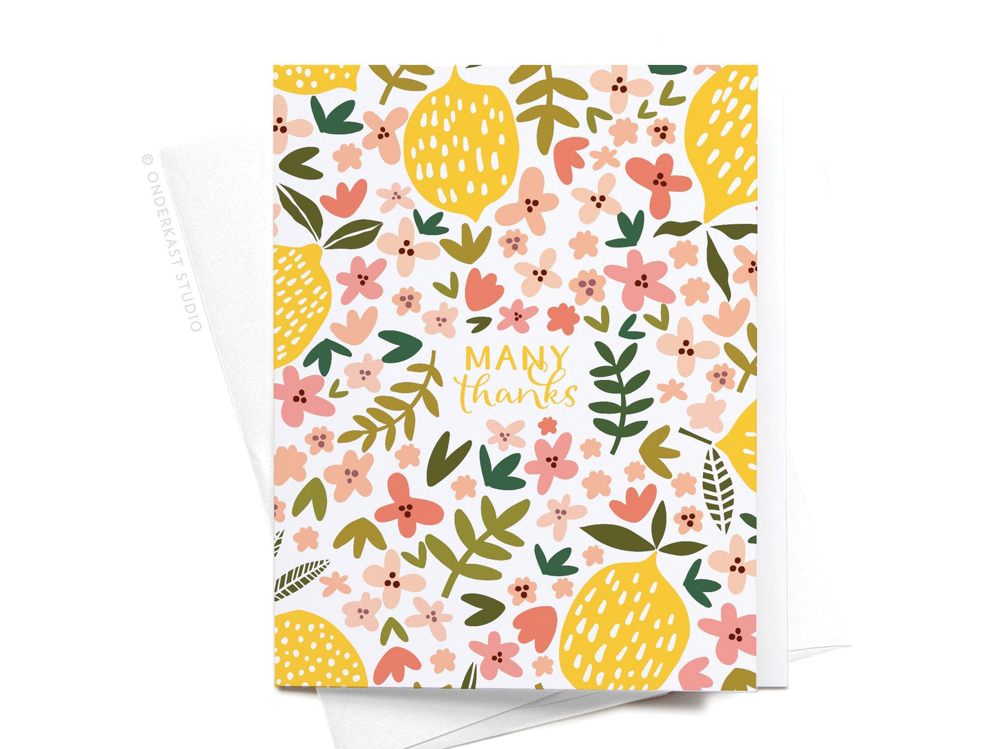 Many Thanks! Lemon Floral Pattern Greeting Card - Ollijewelry