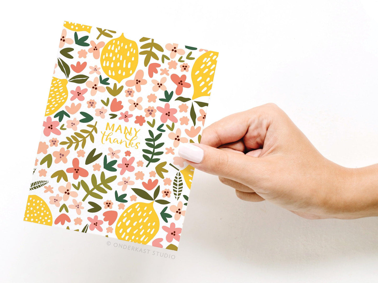 Many Thanks! Lemon Floral Pattern Greeting Card - Ollijewelry