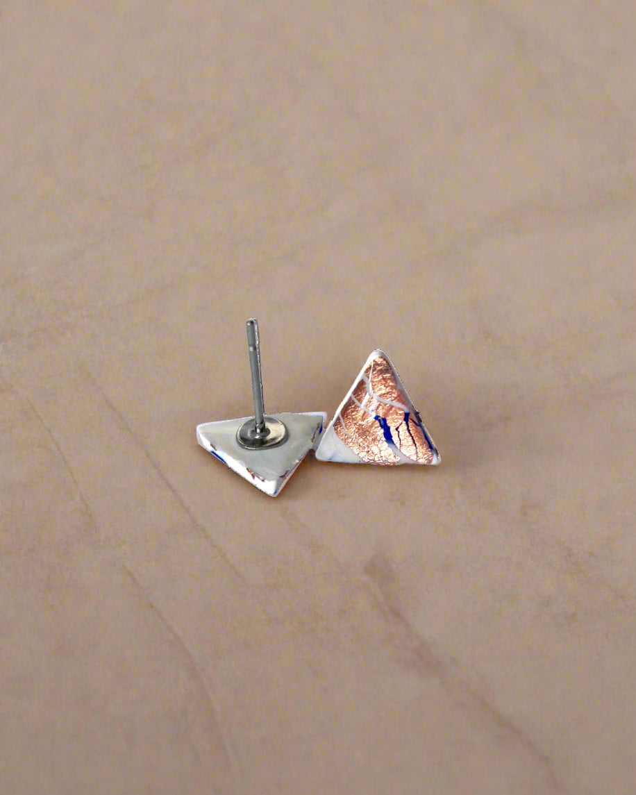 Marble triangle earrings with gold foil - Ollijewelry