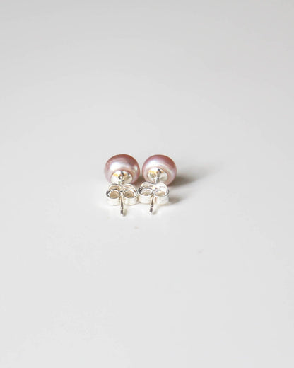 Pearl pink studs earrings with silver posts - Ollijewelry
