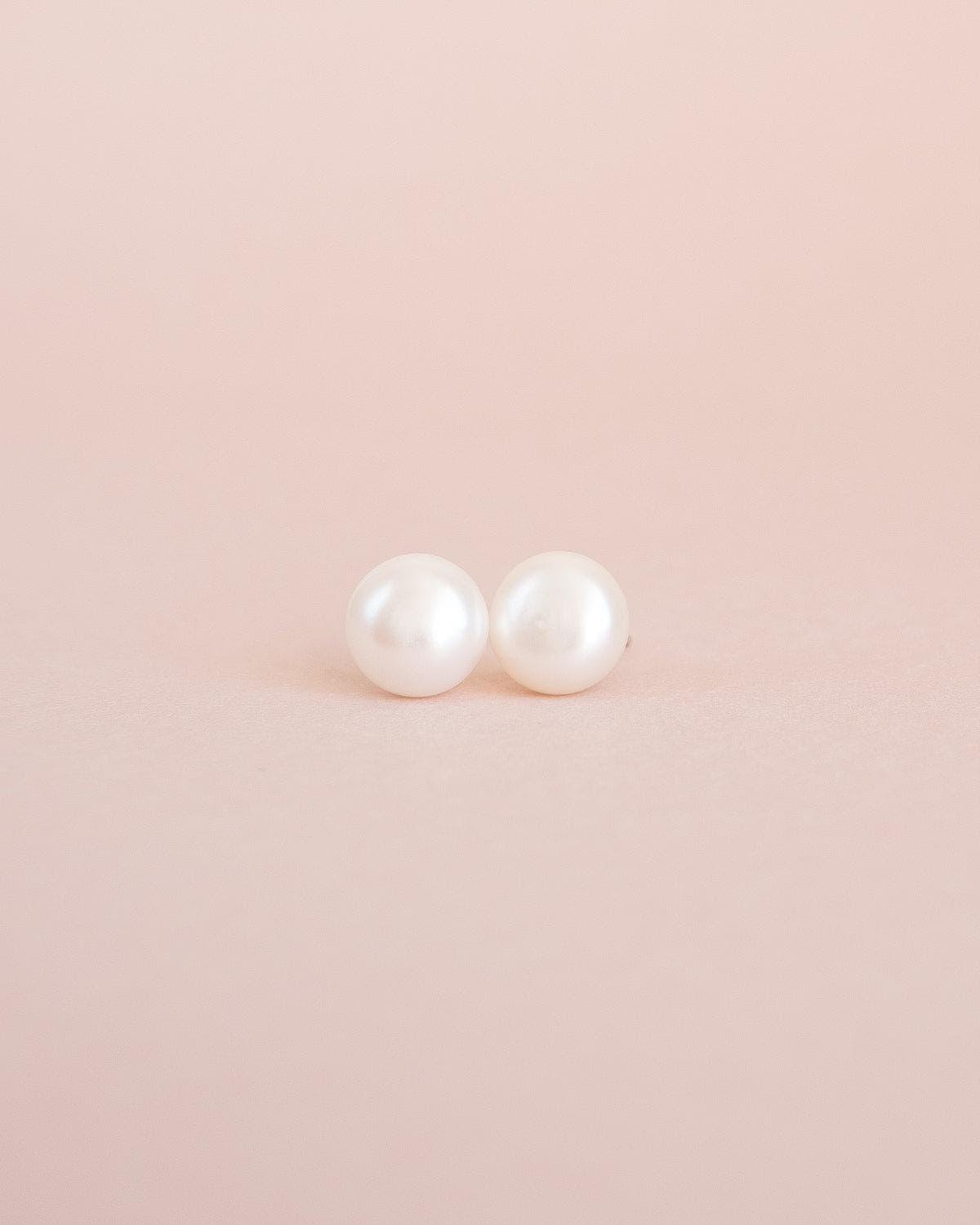 Real pearl stud earrings with silver posts, Christmas gift for her - Ollijewelry