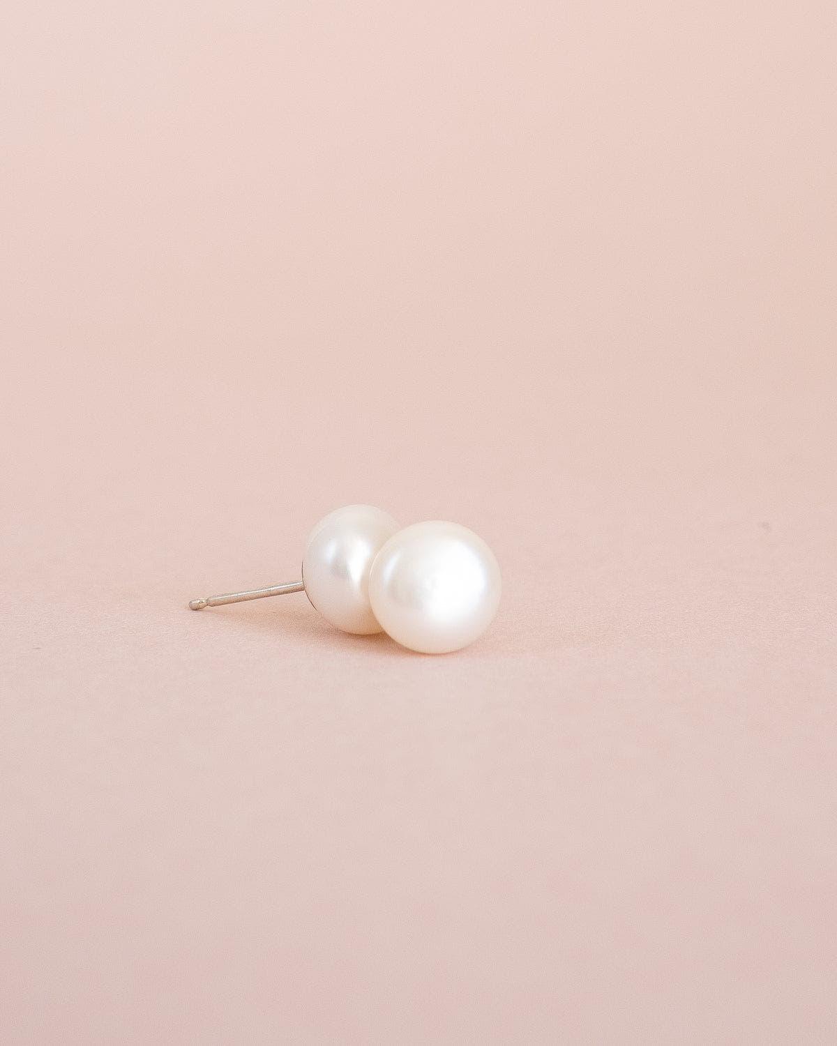 Real pearl stud earrings with silver posts, Christmas gift for her - Ollijewelry