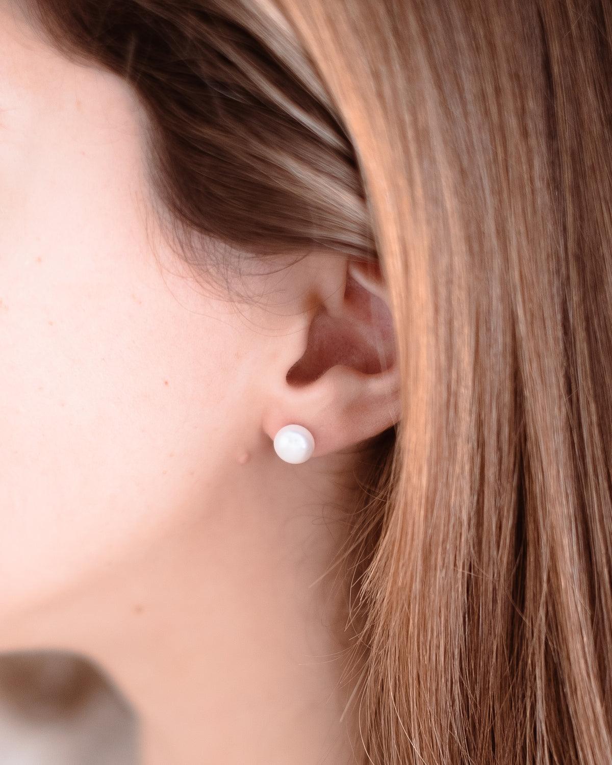 Real pearl stud earrings with silver posts, Christmas gift for her - Ollijewelry