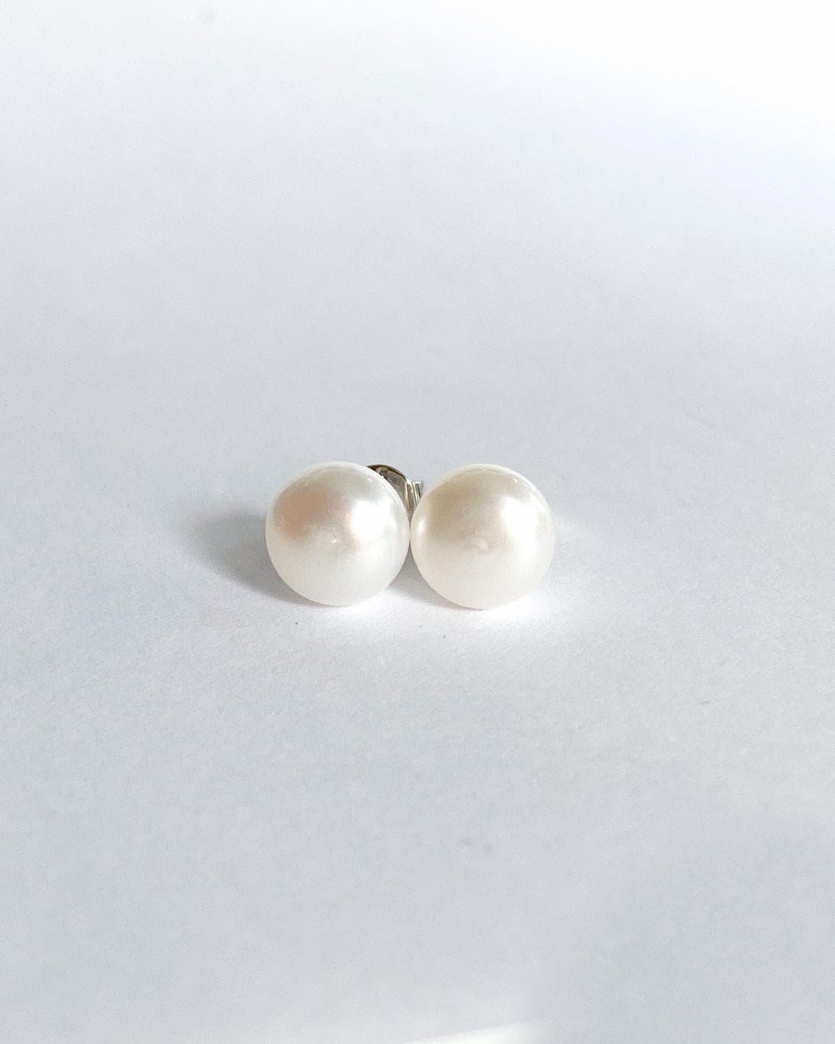 Real pearl stud earrings with silver posts, Christmas gift for her - Ollijewelry